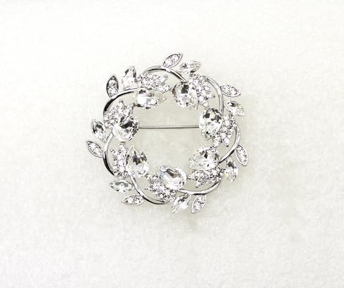 Image of Faship Gorgeous Rhinestone Crystal Floral Wreath Brooch Pin