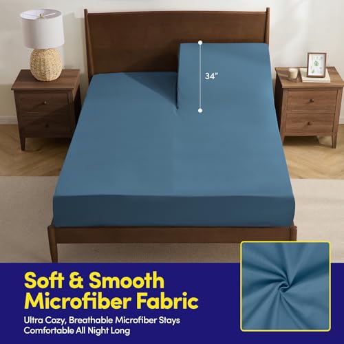 Image of Split Head King Sheets Set for Adjustable Beds 4 Piece Flex Top Bed Sheets - Deep Pocket Split Top Fitted Sheet with Built-in Corner Straps, Luxury Soft Cooling Bedding, Wrinkle Resistant, Denim
