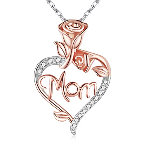 Desimtion Gifts for Mom, Heart Rose Necklaces for Mom, Birthday Jewelry Gifts for Women Her Girlfriend Wife