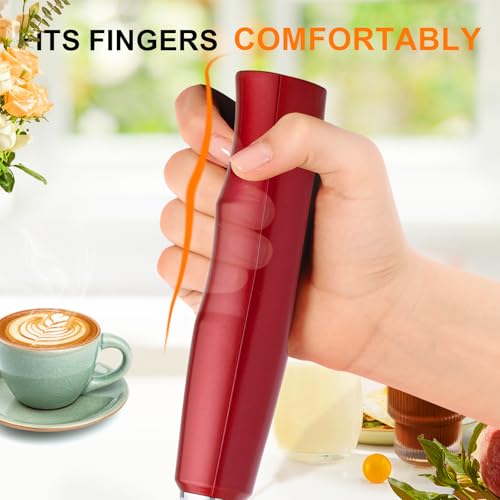 Image of YUSWKO Red Milk Frother Handheld with 3 Heads, Coffee Whisk Foam Mixer with USB Rechargeable 3 Speeds, Electric Mini Hand Hand Frother for Latte, Cappuccino, Hot Chocolate, Egg