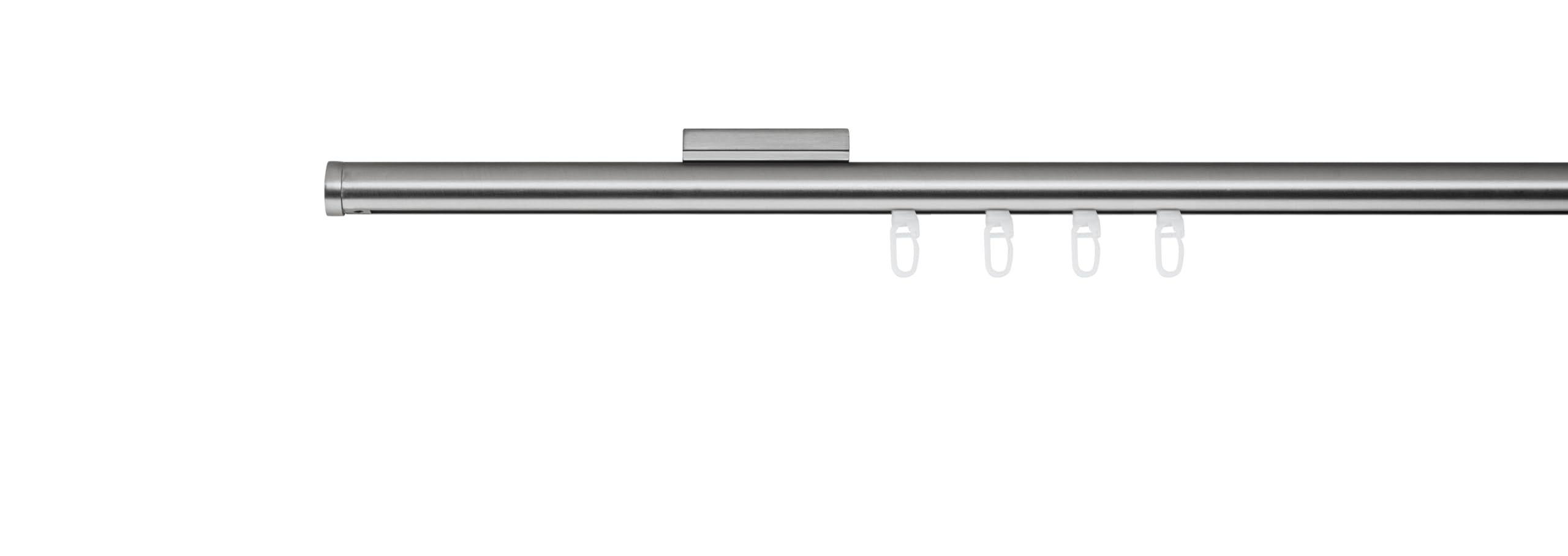 Gardinenstange auf Maß mit Endstück Match Innenlauf Ø 20mm 1-Lauf Deckenträger Slim Komplettset Edelstahl-Optik 390cm