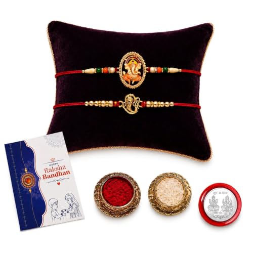 Image of Oblivion Rakhi For Brother - Elegant Stylish God Designer Rakhi with Beads and Silver Colour Pooja Coin, Tilak Set & Greeting Card - Traditional Raksha Bandhan Combo for Bhai