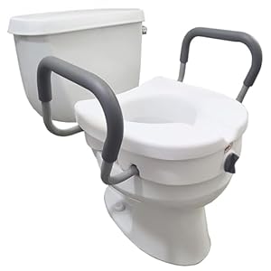 Carex E-Z Lock Raised Toilet Seat With Handles, 5″ Toilet Seat Riser with Arms, Fits Most Toilets, Handicap Toilet Seat
