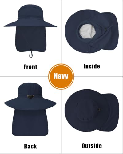 Image of Outdoor Sun Hats with Stowable Neck Flap for Men Women UPF 50+ Mesh Summer Bucket Hat Wide Brim for Fishing Safari Hiking