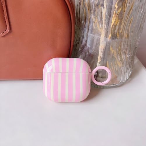 Image of MINSCOSE for AirPods 4 Case,Cute Striped Aesthetic Pattern Design with Trendy Keychain Ring,Soft TPU Protective Shockproof Cover with Cleaner Kit for Girls Women for Airpods 4-Yellow Pink