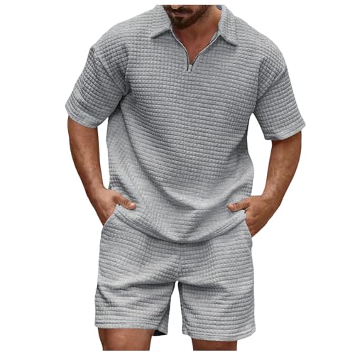 Foweknow Jogginganzug Herren 2-Teilig Sommer Trainingsset Kurzarm Poloshirt Shorts Sportanzug Atmungsaktiv Stretch Freizeitanzug Gym Fitness Trainingsanzug Regular Fit Freizeitanzug