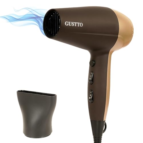 Image of Hair Dryer for Women | Fast Drying, Low Heat Damage, Smooth & Frizz-Free Hair | 1800-2000W Professional Blow Dryer with Cool Shot | Gustto Elevate (Gold & Matte Black), BIS Certified