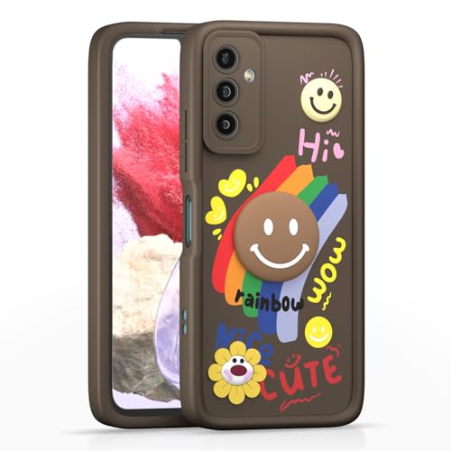 Image of Pikkme Back Cover for Samsung Galaxy F23 5G | Soft Silicone| Cute Rainbow Smile & 3D Cartoon Flower Design | Shockproof Raised Camera Protection Bumper Case (Brown)