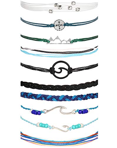 Dcfywl731 String VSCO Bracelets Ocean Wave Bracelet Adjustable Waterproof Handmade Strand Braided Rope Summer Sunflower Boho Bracelet Set Women Teen Girls