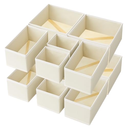 Drawer Organizer 12pcs Dresser Organizer for Nursery Bedroom Closet Organization Storage Clothes Organizer Bins Foldable Drawer Divider Storage Bins for Sock Underwear Bra Ties Towels Scarve Cloth