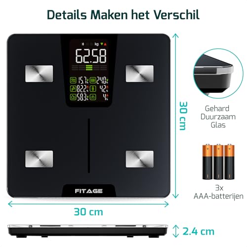 Fitage Slimme Digitale Weegschaal – 17 lichaamswaarden - View 5