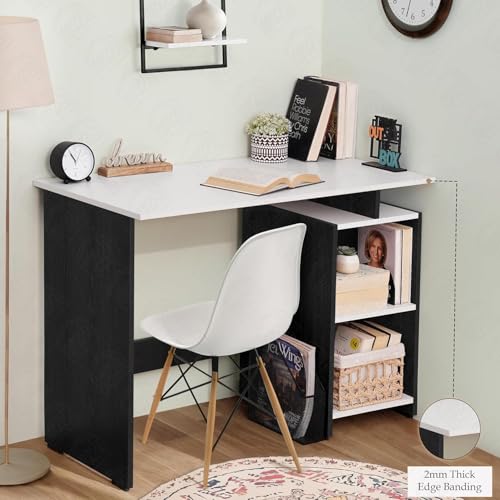 Image of ABOUT SPACE Study Table with 2 Tier Bottom Storage - Office Desk - WFH /Office Computer Table for Laptop, Home PC- Engineering Wood Working, Drawing (Black Mahogany & White-L 100 x B 50 x H 75 cm)