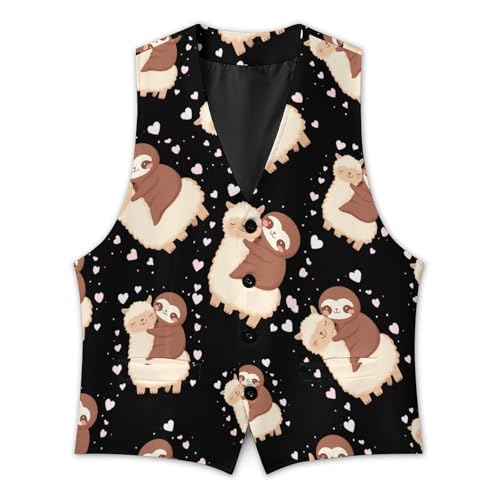 Alpaca And Sloth Mens Suit Vests V-Neck Casual Vest Dress Formal Tuxedo Wedding Waistcoat4