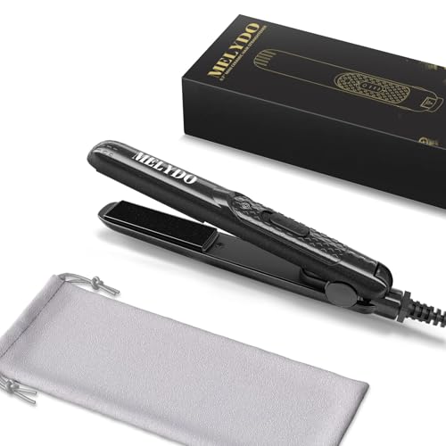 MELYDO Mini Flat Iron, Ceramic Tourmaline Small Hair Straightener for Short Hair/Bangs, Dual Voltage Travel Hair Straightener, Portable Mini Straightener with Storage Pouch(Black)