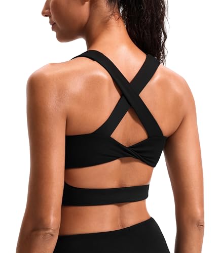 Sports Bras for Women Criss-Cross Back Padded Workout Tank Tops Medium Support Crop Tops for Women