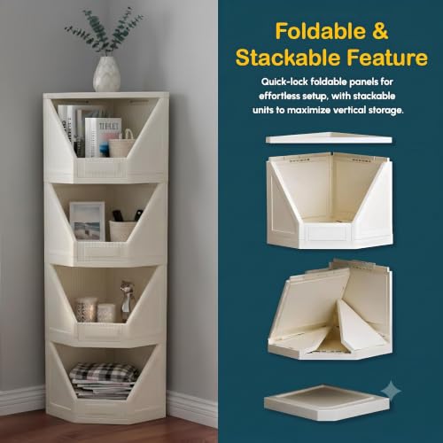 Image of mechdel Cupboard Rack for Clothes Plastic Cabinet for Storages Foldable Wardrobe for Clothes Plastic Cloth Rack for Storages Clothe Storage (Corner Cupboard Rack-1 Door -White, 2PCS)