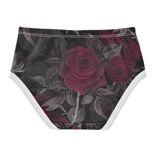 Watercolor Burgundy Roses Toddler Girls Panties, Cotton Underwear Girls, 2T–8 Years2