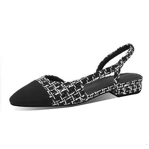 MIRAAZZURRA Sandalias de punta redonda cerradas zapatos de oficina casuales de dos colores para mujer, Tweed negro, 36 EU