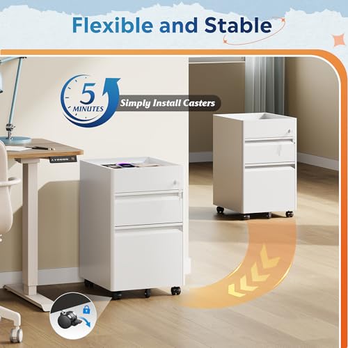 DEVAISE 2 Drawer File Cabinet, Metal Locking File Cabinet Under Desk, Rolling Filing Cabinet for Home Office Organizer Letters/Legal/A4, Easy Assembly, White - Thumbnail 7