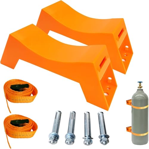 Gas Cylinder Wall Bracket - 2 Cylinder Capacity, ABS Tank Holder W/Screws and 39in Long Safety Chain Supported for Small Propane and Oxygen Bottles