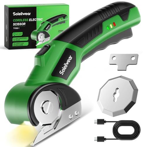 Cordless Electric Scissors, 4V Cardboard Cutter with 2 Blades, LED Light