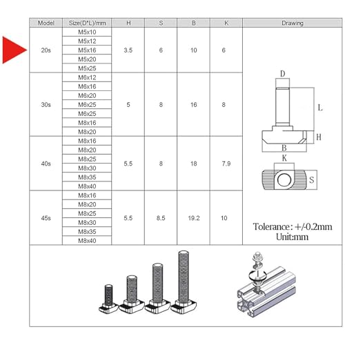 Image of M5 x 10mm Metric Thread T Slot,Drop-in Stud Sliding T-Bolt,Hammer Head Bolt,T Screw Stud for 2020 Series Standard 6mm T-Slot Aluminum Extrusion Profile,Carbon Steel Nickel Plated (20-Series,10 Pcs)