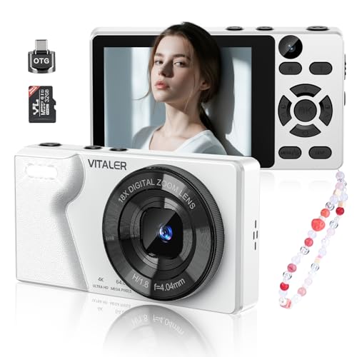 Vitaler Digital Camera with Front Rear Lens, Autofocus 64MP 4K Camera for Photography with 32GB...