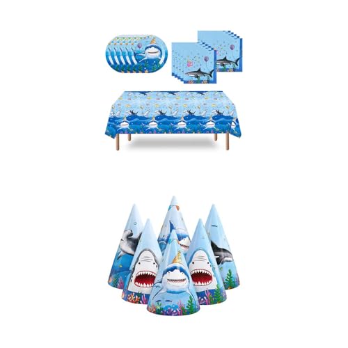 WERNNSAI 12 PCS Shark Party Hats+ Shark Party Decorations