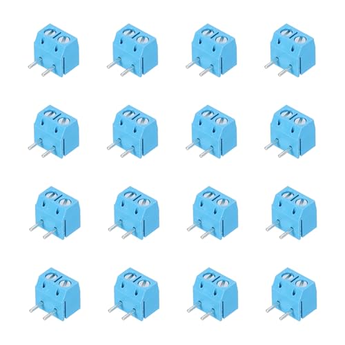 sourcing map 20Pcs 2 Pin PCB Mount Screw Terminal Block Connector 5mm 0.2 Inch Pitch PCB Wiring Terminals 300V 16A for 22-14AWG Cable, Blue