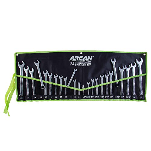 ARCAN PROFESSIONAL TOOLS Combination Wrench Set, SAE/Metric, 1/4 inch â€“ 1 inch, 8mm â€“ 24mm, 24-Piece (ACW24SM)