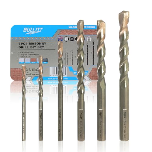 BULLITT Masonry Drill Bits Drill Bit Sets for Masonry PGM Certificated Industrial Strength Concrete Drill Bits Set for Masonry Block Brick and Stone (6Pcs Ø4/5/6/8/10/12mm)