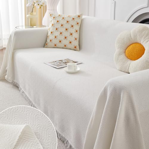 Fansu Funda de sofá Toalla, Tela Asargada Reversible Multiusos Manta Sofa para Cama Funda Protectora de Sofás Toalla Cubre Sofà Cubierta de Sofá Hogar (Blanco,2 plazas(180x230cm)