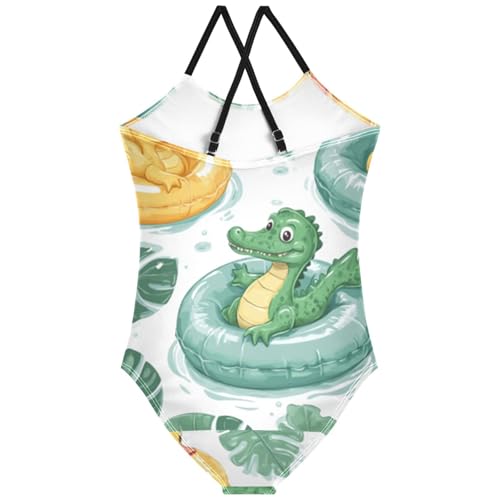 Pigsaly Girls One Piece Swimsuits Crocodile Duck Green Yellow Palm Kids Cross Back Swimwear Beach Sport Bathing Suit 3T2