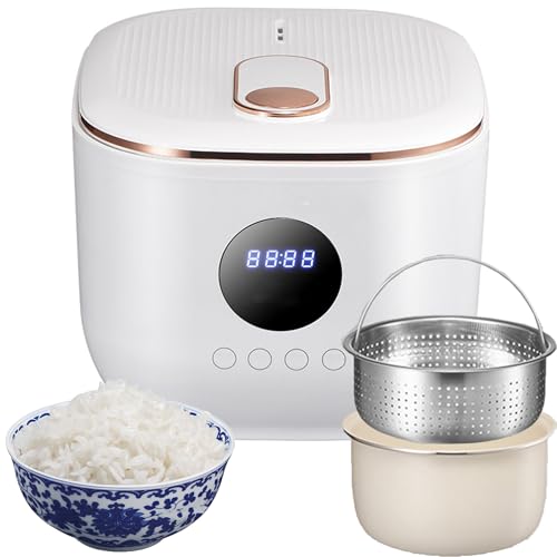 WUDLi Olla arrocera Low Sugar 3L, 5 Funciones, Baja en carbohidratos, 24hr Temporizador, 8hr Mantener Caliente, Blanco, Cesta de Vapor de Acero Inoxidable, fácil de Limpiar