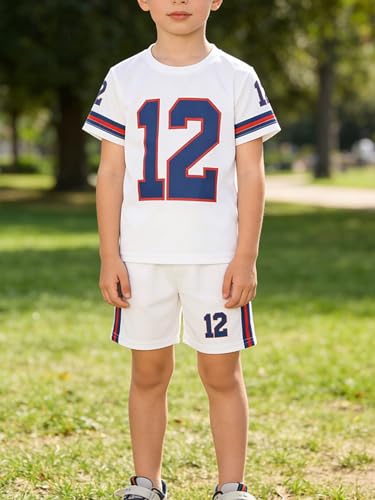 Image of 4 Pcs Boys Clothes Athletic Outfits Set Shorts and Performance T-Shirt Crew Neck Summer Kids Outfit Size 4-12Y