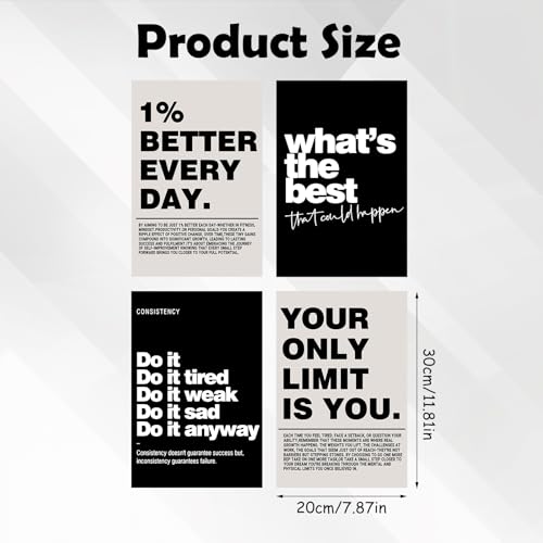 Onperpoe 4-Piece Black White Motivational Quotes Office Decor, Unframed Motivational Posters Wall Art, Oil Canvas Motivational Wall Art for Home and Office, Positive Gift for Colleagues and Friends