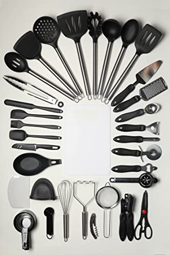 Black Nordic Style Aluminium Utensils Kit Cooking Accessories Portable Restaurant Home Non-Stick Silicone Cooking Kitchen Utensils Set #TOP18