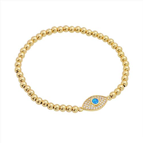 Edforce Stainless Steel Women Evil Eye Ball chain Elastic bracelet with CZ Cubic Zirconia3