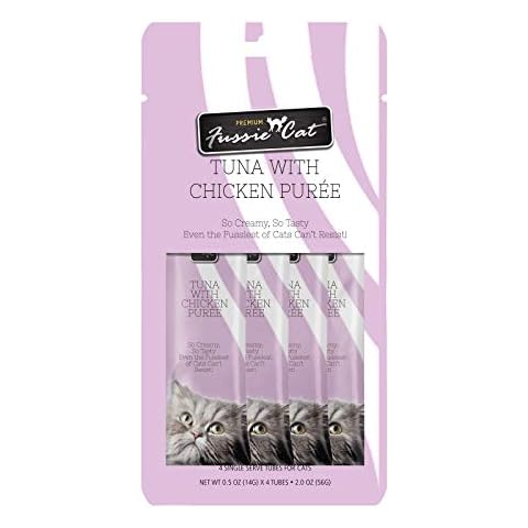 Fussie Cat Tuna with Chicken Puree, lickable cat treats, 0.5oz pouch pack of 4 Cover