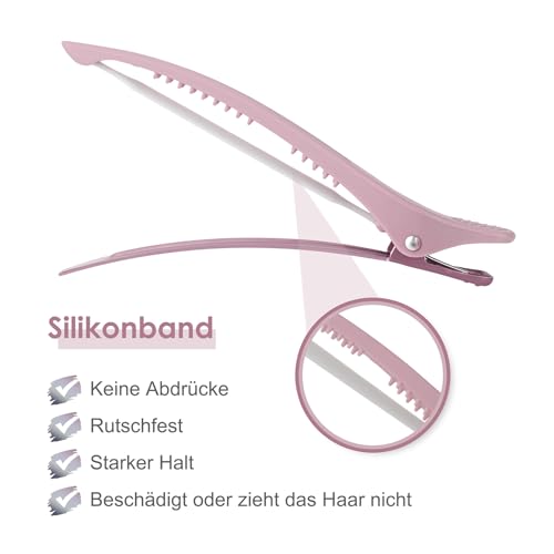 AIMIKE 6 Haarklammern, Haarclips zum Stylen und Schneiden, Abteilklammern Friseur Hair Clips Damen, No Trace Haarklammer mit Silikonband, Haarklammern Friseurbedarf für Dickes & Dünnes Haar- Morandi