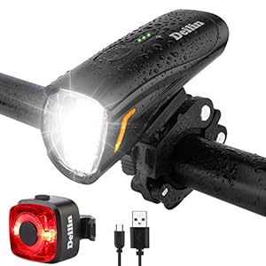 Deilin Upgraded LED Fahrradlicht Set, StVZO Zugelassen Fahrradlampe, Zugelassen USB Aufladbar Fahrradbeleuchtung, IPX5 Wasserdicht Fahrradlicht Vorne Frontlicht& Rücklicht Set