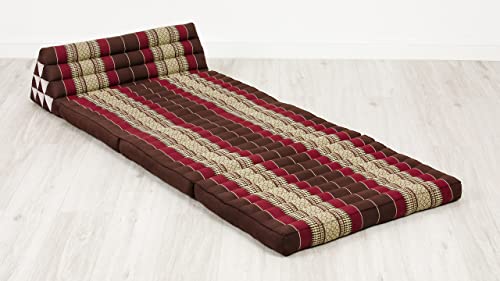 livasia Thaikissen 3 Auflagen für Paare XXL - 190x80x8cm - Dreieckskissen Klappmatratze, extrabreit Kapok, Rückenkissen faltbar, Thaimatte zum Klappen, Meditationskissen (Weinrot) – Bild 4
