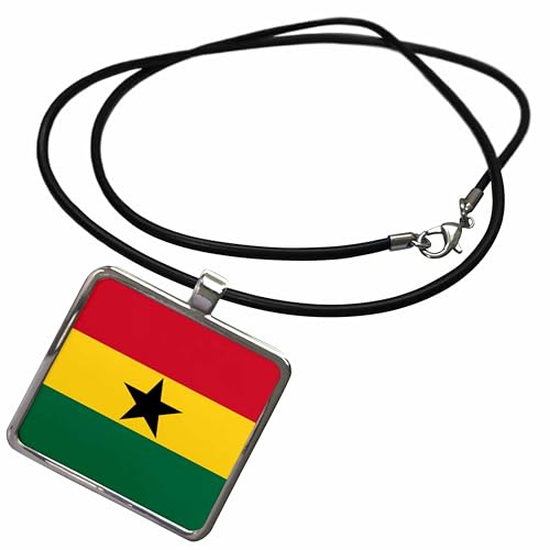 3dRose InspirationzStore Flags - Flag of Ghana - Ghanaian red Yellow Green Stripe with Black Star - West Africa African Country World - Necklace with Rectangle Pendant (ncl_158286)