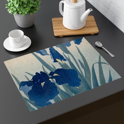 Set de table en lin bleu iris style japonais grand format 40x28.5 cm pour deco de table