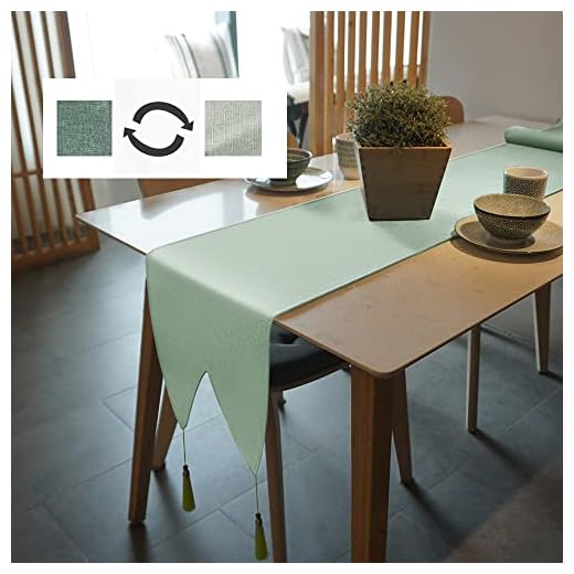 Iycnkok Dubbelfärgad bordslöpare beige/grön stor lättskött vattentät linneutseende tvättbar bordslöpare för matsal köksbord inomhus och utomhus semesterfest, 30 x 300 cm