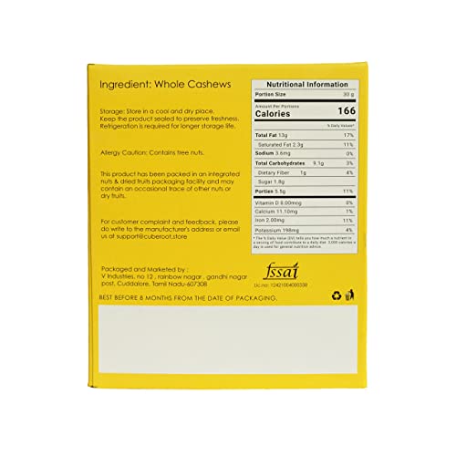 Image of Cube Root 100% Natural Whole Cashews 200g, W240 Grade (Large size), Vacuum Pack, Dry Fruits