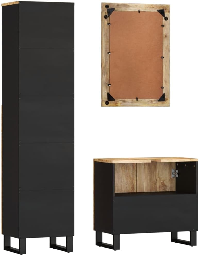 Bathroom Furniture Set, Natural Mango Wood, Solid Medium Vanity Cabinet, Storage Organizer with Mirror, Farmhouse Style for Master Bathroom