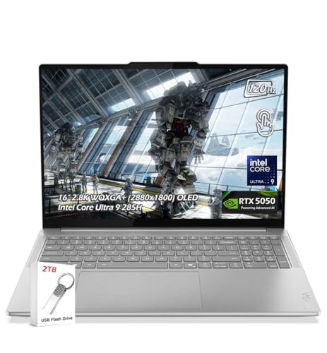 Image of Lenovo Yoga Pro 9i 16 inch Laptop - NVIDIA GeForce RTX 5050, 16 inch 2.8K WQXGA+ OLED 120Hz 1000-nits, Intel Ultra 9 285H, 32GB RAM 2TB SSD, Win11, WiFi7, Backlit KB, Luna Grey, & 2TB USB Drive, W /GaLiMu