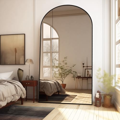 Black Arched Full Length Mirror, 76x34 Oversized Mirrors with Stand, Aluminum Full Length Floor Mirror with Arched-Top, Floor Standing Mirrors for Bedroom, Living Room