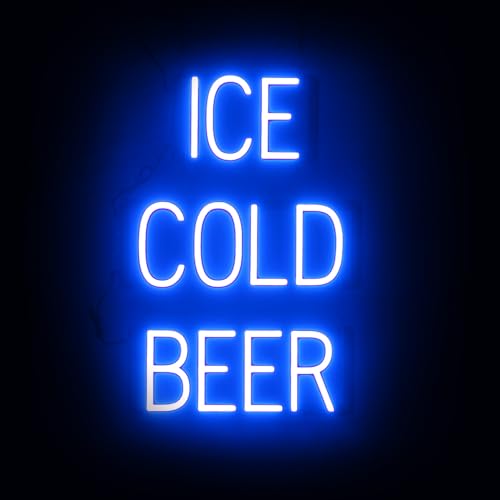 Image of SpellBrite LED Neon ICE COLD BEER Sign for Business - Blue, 17 inch x 24 inch | Ultra-Bright Click-Together Signage for Bars & Restaurants, with Visibility from 500 ft - 8 Animations, 6 Brightness Levels